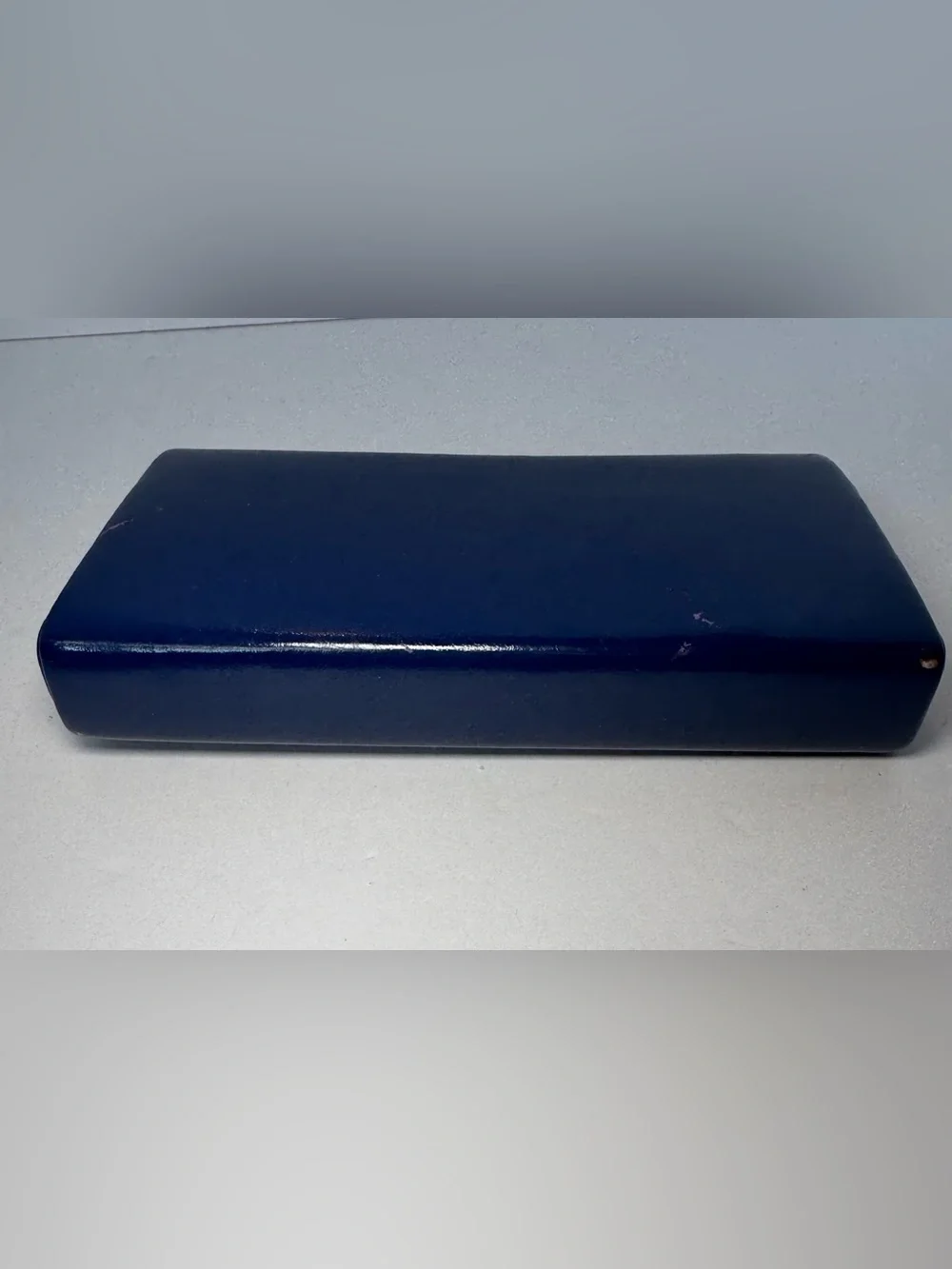 Vintage 1960s Elbief England Navy Blue Patent Box Clutch Bag Gold Clasp